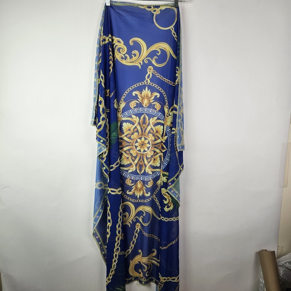 Ladies Blue Gold Swimsuit and Cover Up Sarong Tropical XL One Piece Bathing Suit - Picture 8 of 9